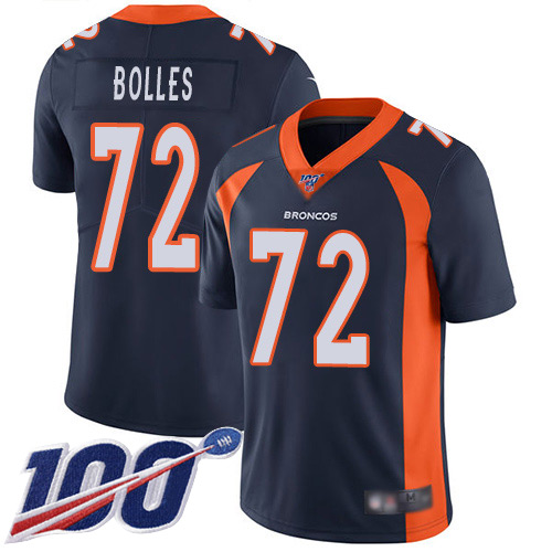 Men Denver Broncos 72 Garett Bolles Navy Blue Alternate Vapor Untouchable Limited Player 100th Season Football NFL Jersey